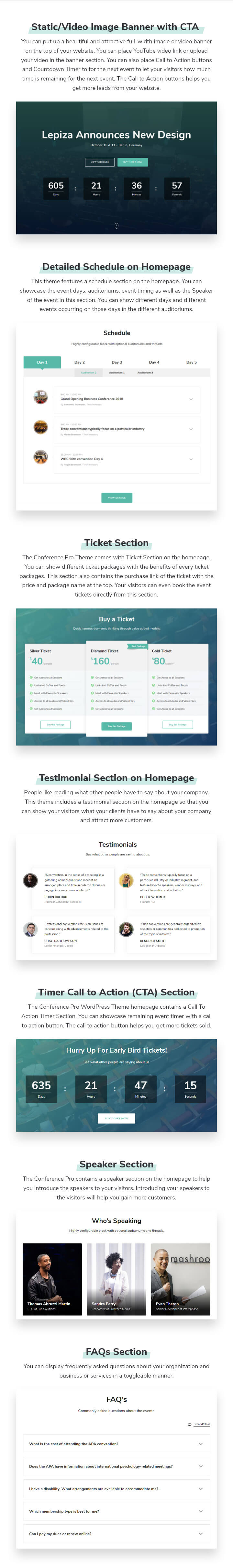 Features of Conference WordPress Theme