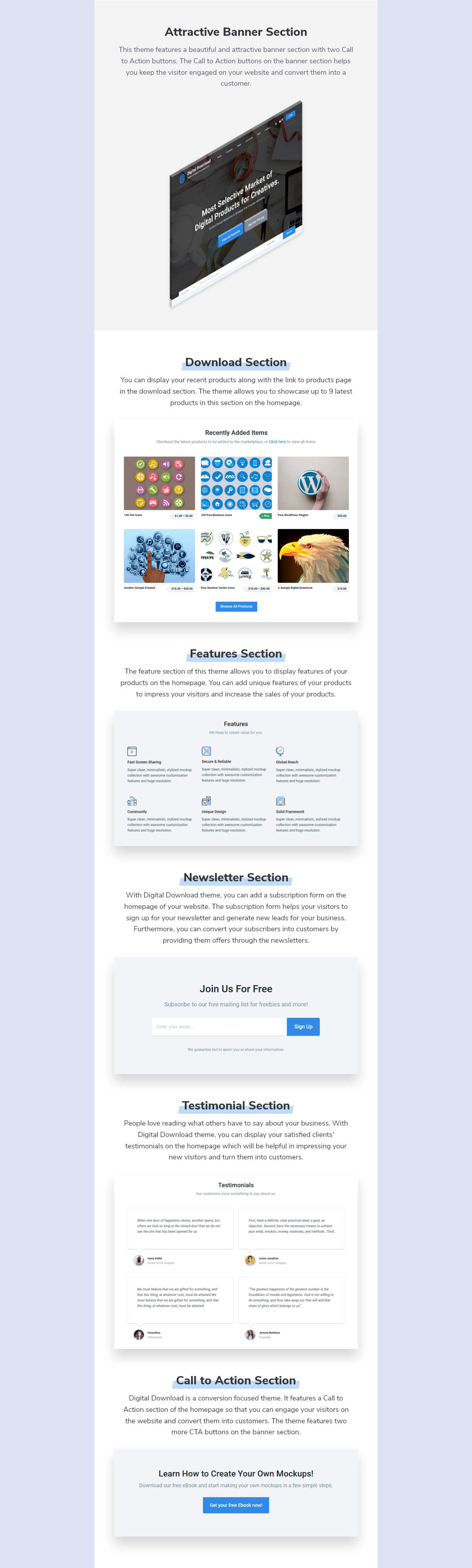 features of Digital Download WordPress Theme