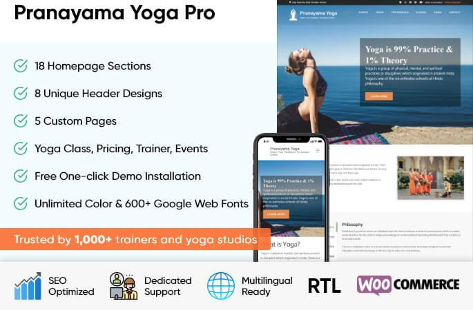 sales banner of Pranayama Yoga Pro WordPress Theme