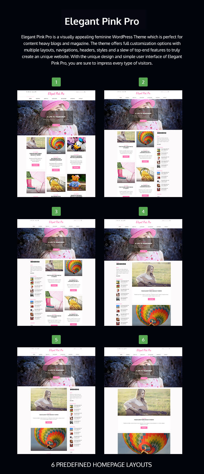 homepage layout of Elegant pink pro