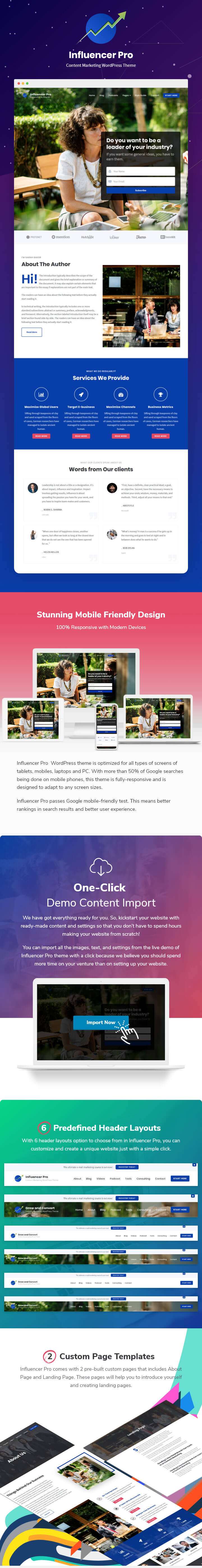 features of Influencer WordPress Theme