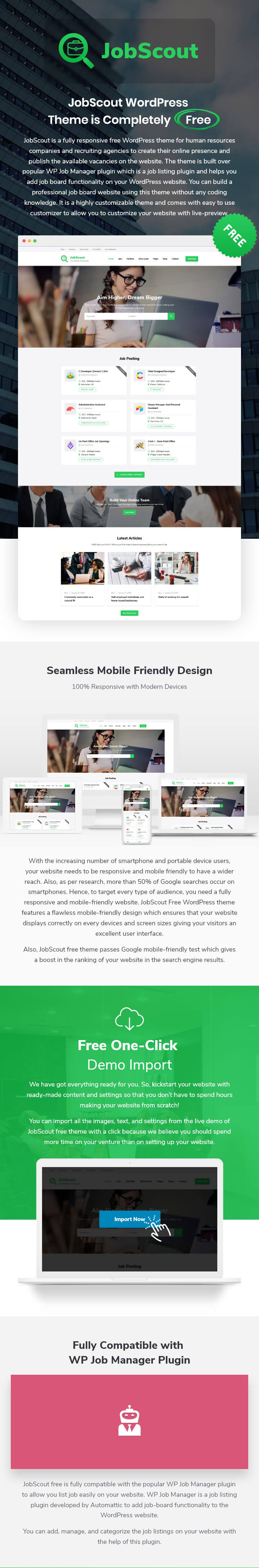 features of JobScout WordPress Theme