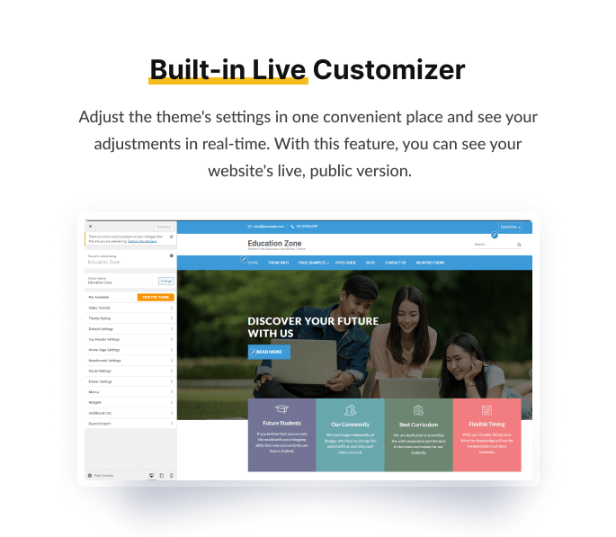 Builtin Live Customizer-Education Zone Theme