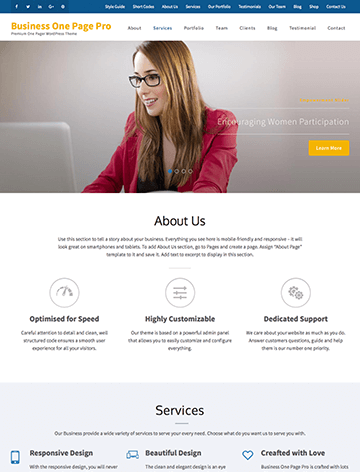 Business one page Pro wordpress theme