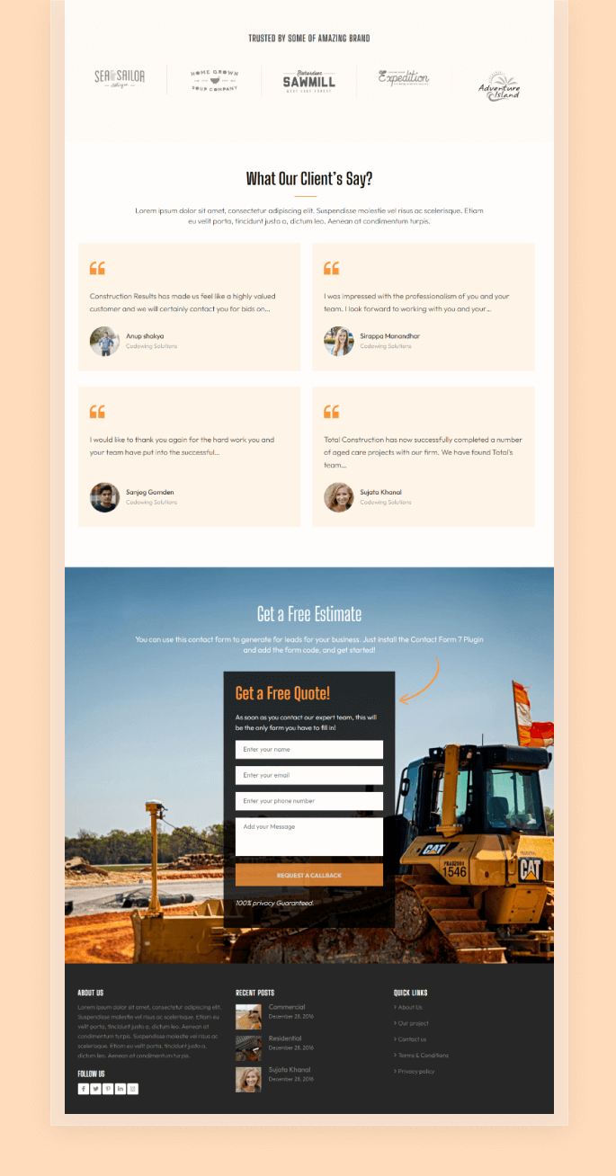 Construction Landing Page Theme Home page layout