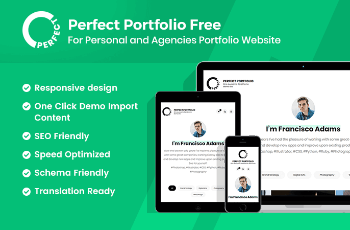 sales banner of Perfect Portfolio free WordPress Theme