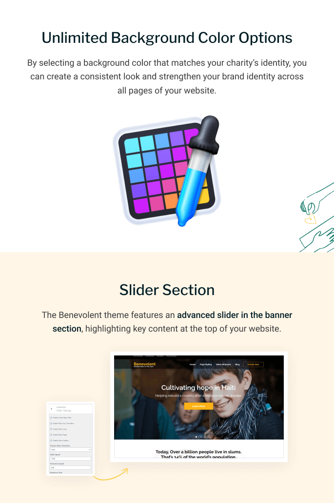 Features of Benevolent Theme Color options