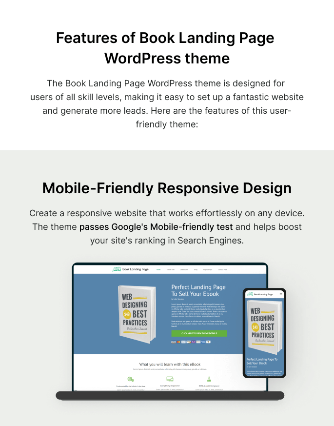 Features of Book Landing Page