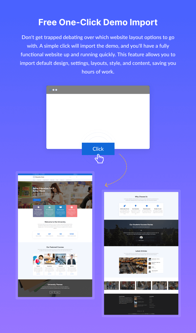 Features of Education Zone Free Theme -One click demo import
