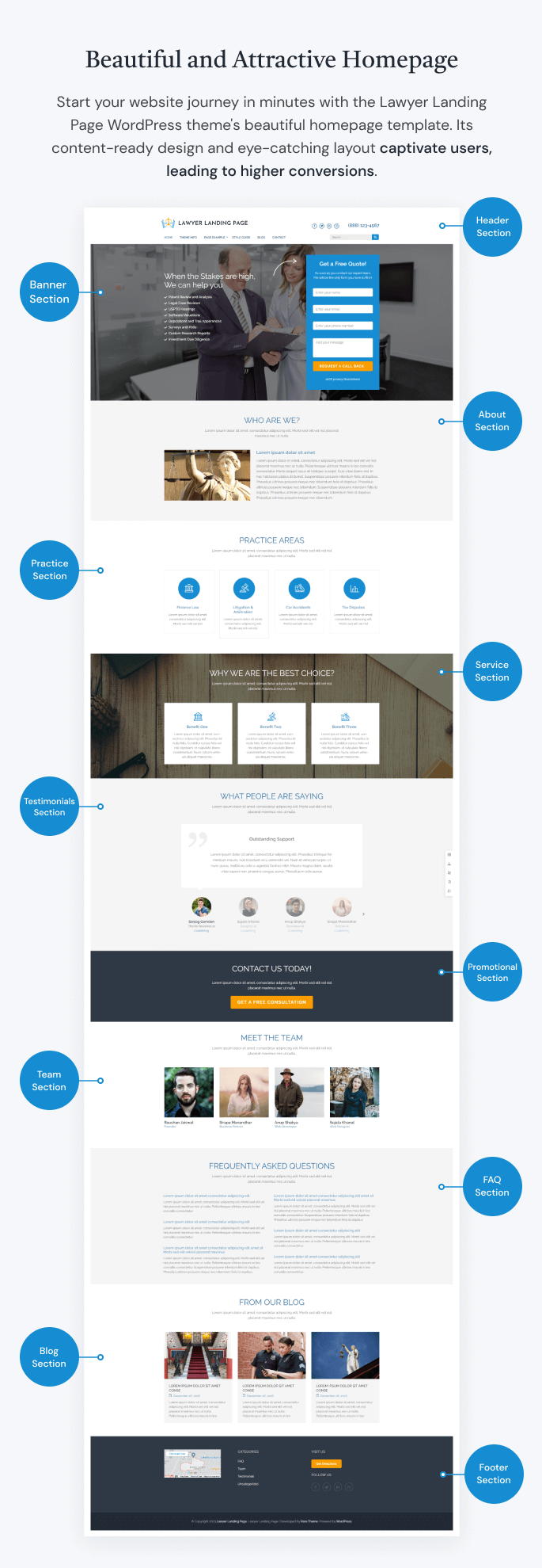 Layouts of Lawyer Landing Page Theme