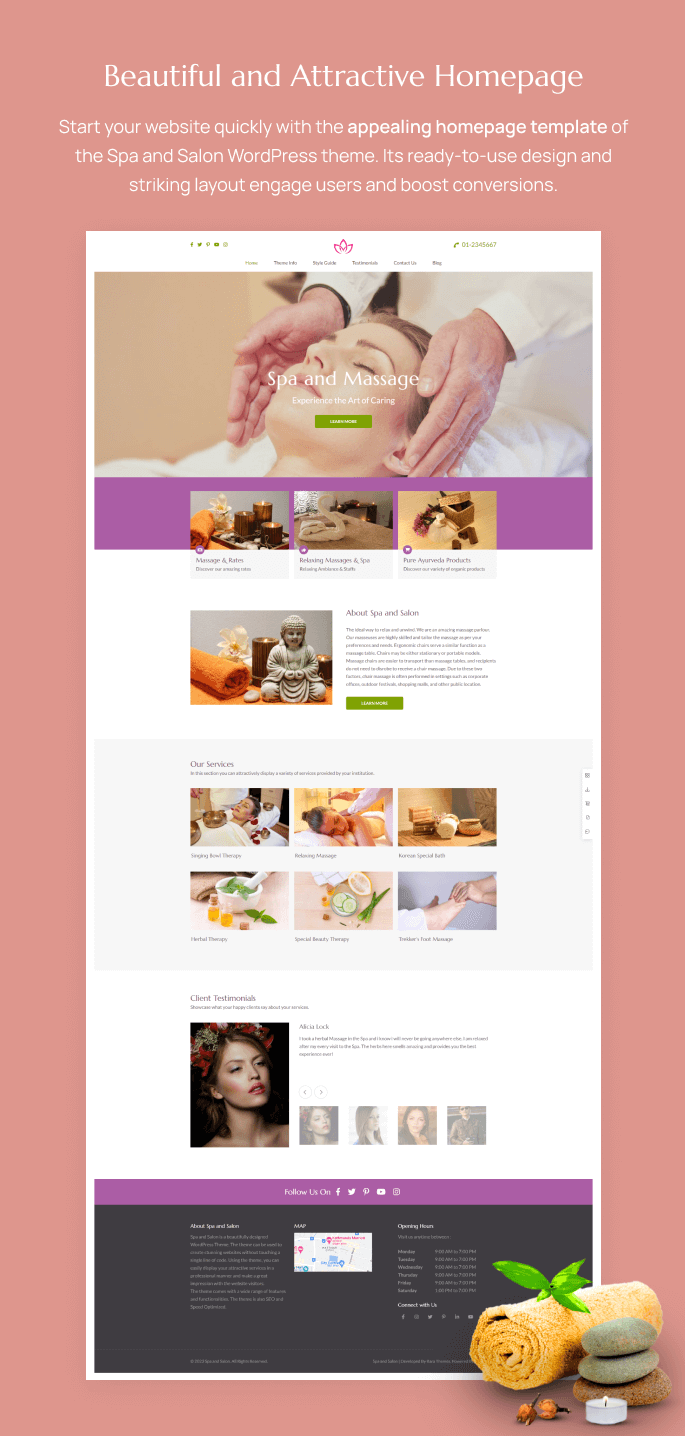 Layouts of Spa and Salon WordPress Theme