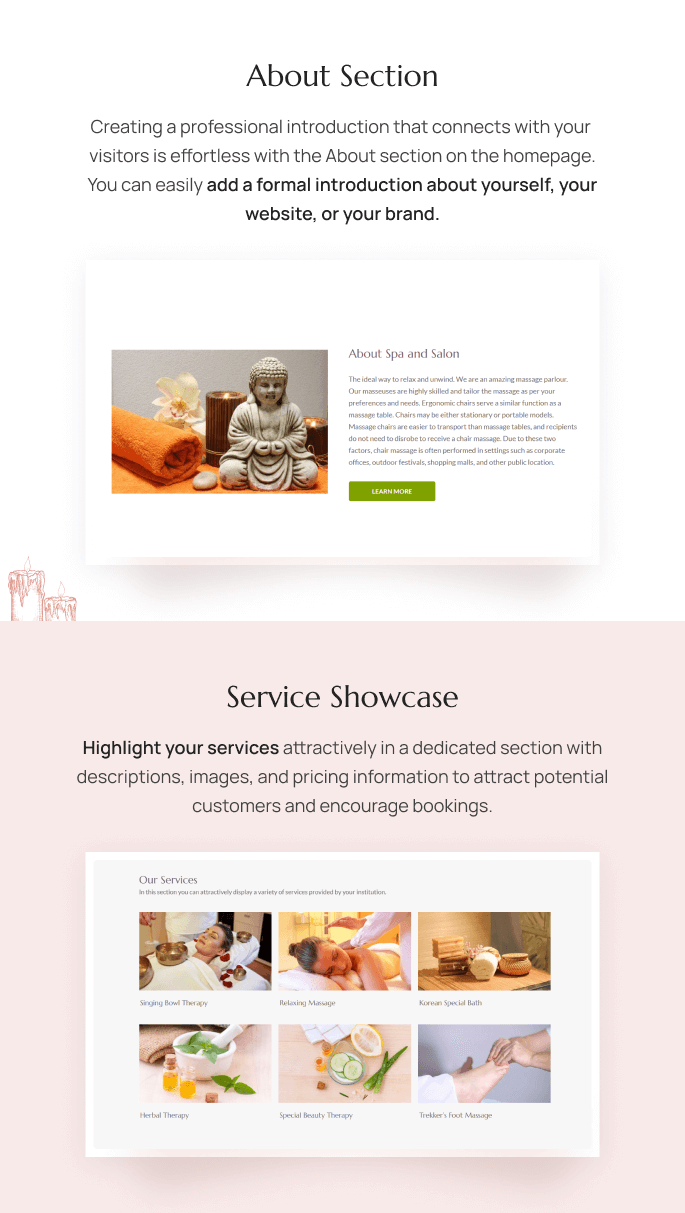 Layouts of Spa and Salon WordPress Theme