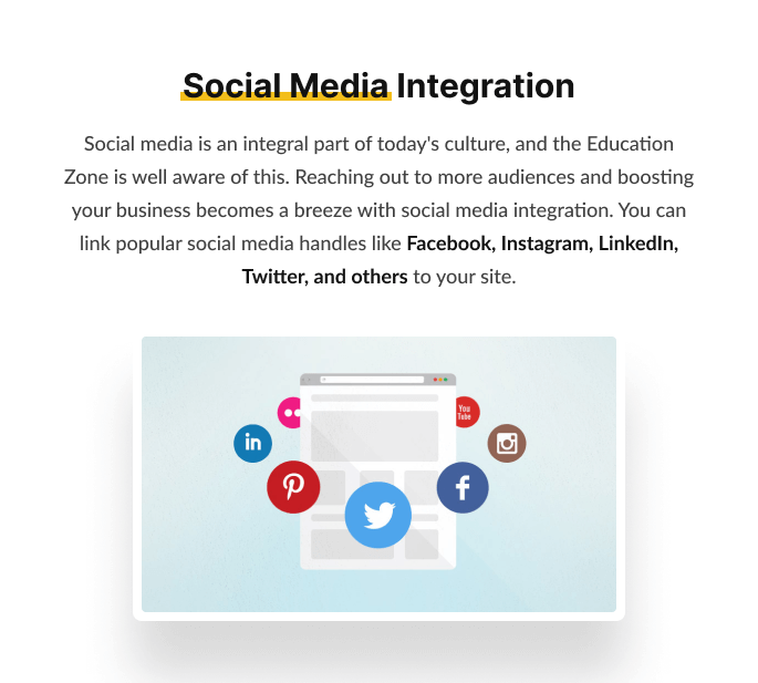 Social Media integration in Education Zone Free Theme