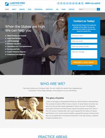 Lawyer landing page pro WordPress Theme